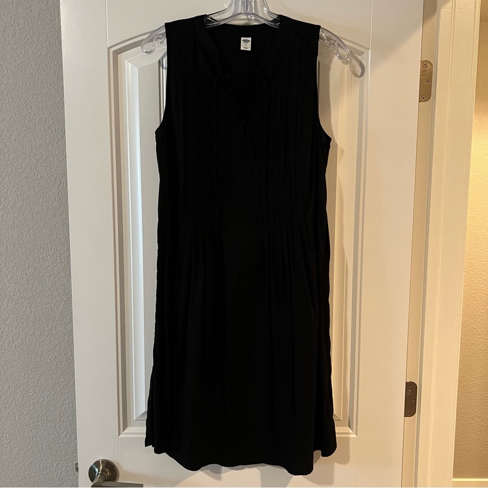 Black Summer Linen Shift Smock Dress